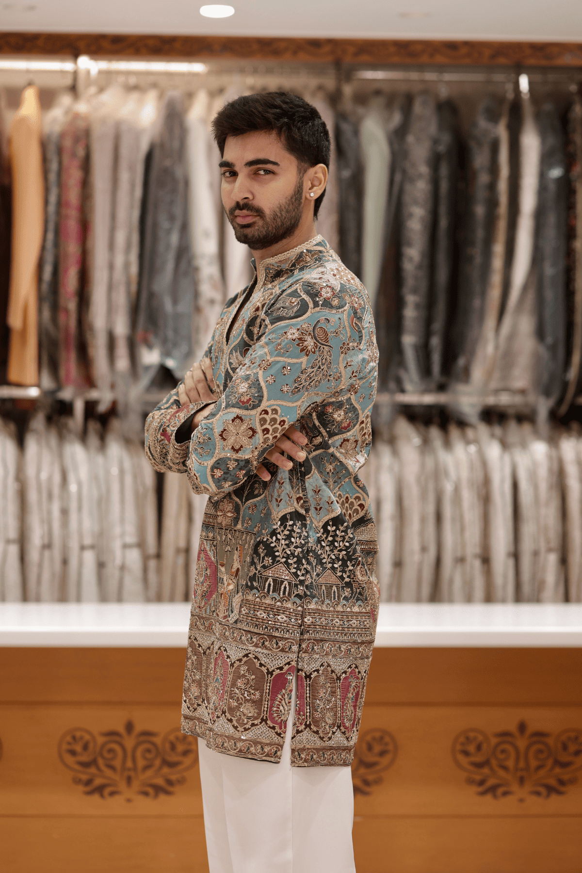 10 Heritage Teal Green Designer Kurta Pyjama For Men (Luxury Korean Pants) F2-1071