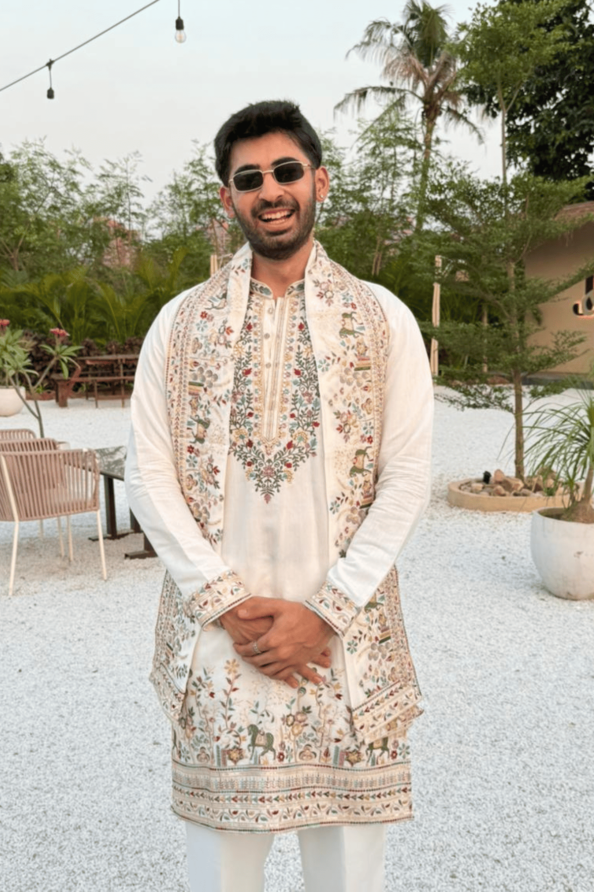10 Ivory Embroidered Kurta Pyjama For Men with Heritage Dupatta (Luxury Korean Pants) F2-1020