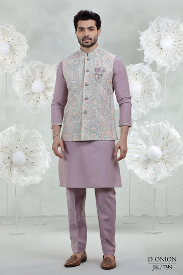 Onion Soft Silk Kurta Pajama with Multi Thread Coti Suit