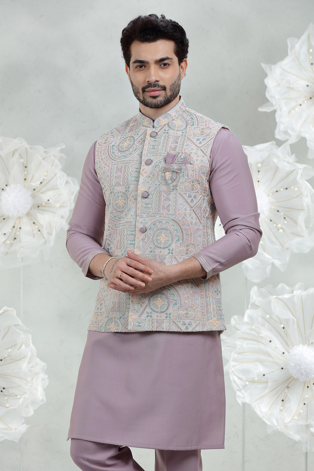 Onion Soft Silk Kurta Pajama with Multi Thread Coti Suit