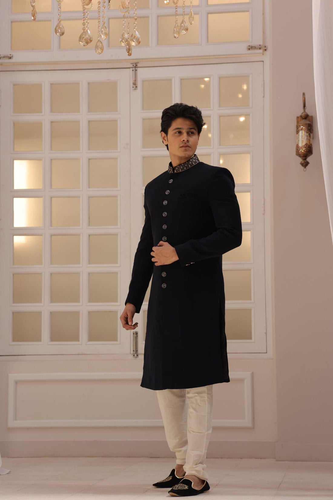 Black Imported Japanese Indo Western For Men with Shawl