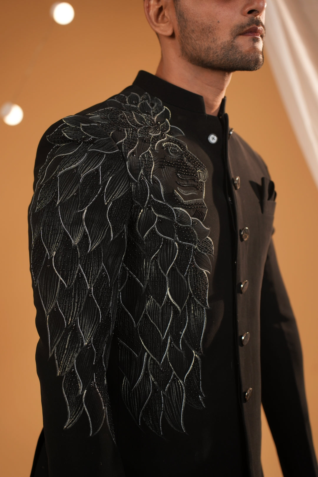 1 Black silver painted bandhgala with embellished full sleeve jacket