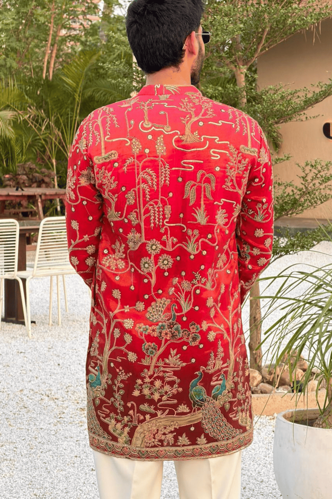 Cherry Red Short Kurta Pyjama For Men (Luxury Korean Pants) F2-1085
