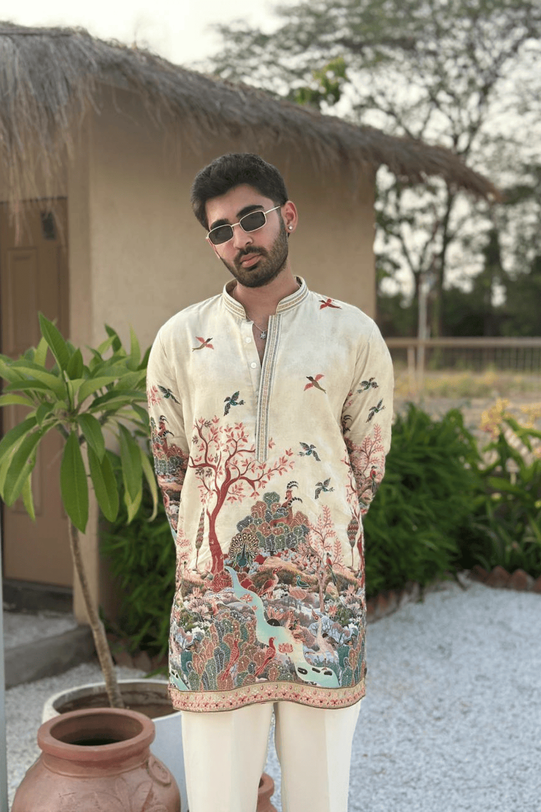 Ivory Scenic Embroidered Kurta Set For Men (Luxury Korean Pants) F2-1083