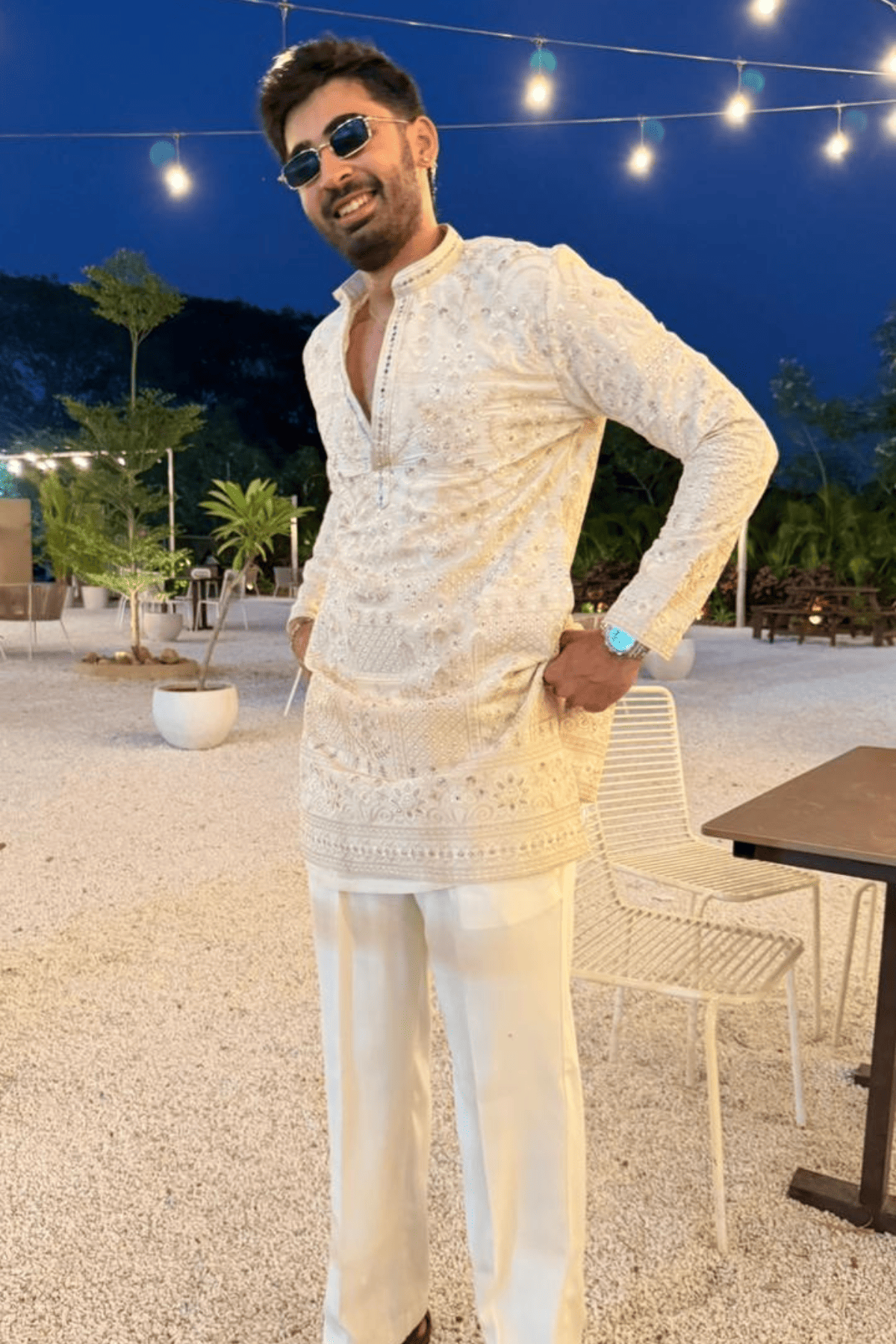 1 Ivory Sequins Embroidered Kurta Set For Men (Luxury Korean Pants) F2-1082 