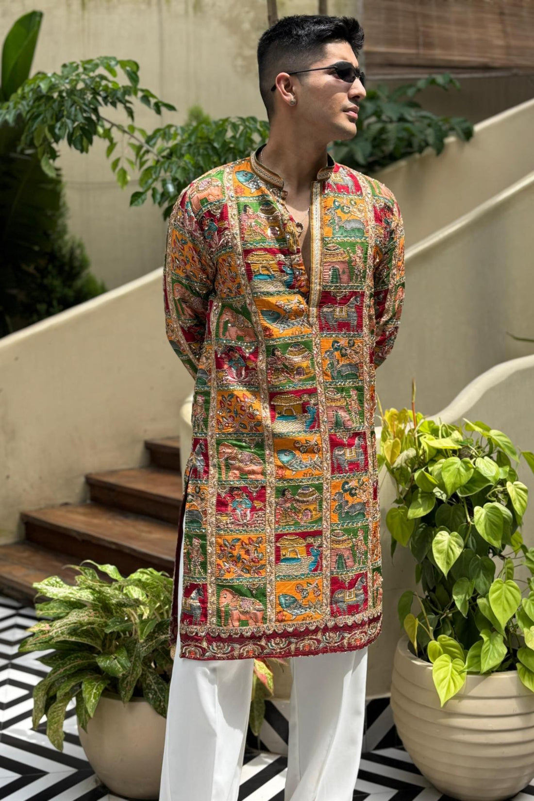 Kurta Pyjama For Men in Multicolor Embroidery (Luxury Korean Pants) F2-1038 