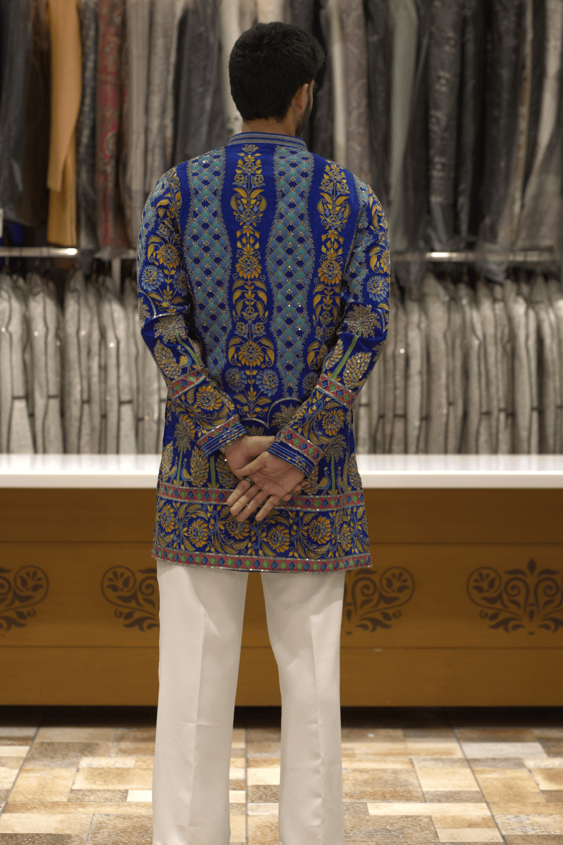Navy Blue Embroidered Kurta Pyjama for Men(Luxury Korean Pants) F2-1079
