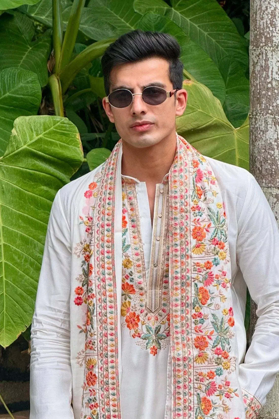 Off White Kurta Pyjama For Men With Dupatta (Luxury Korean Pants) F2-1026