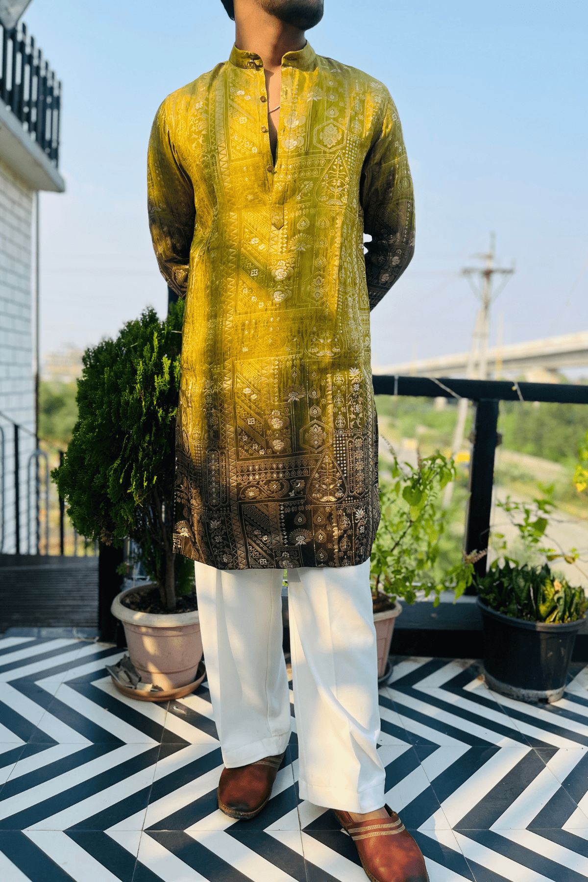 1 Ombre Banarasi Silk Kurta Pyjama For Men (Luxury Korean Pants) F2-1017