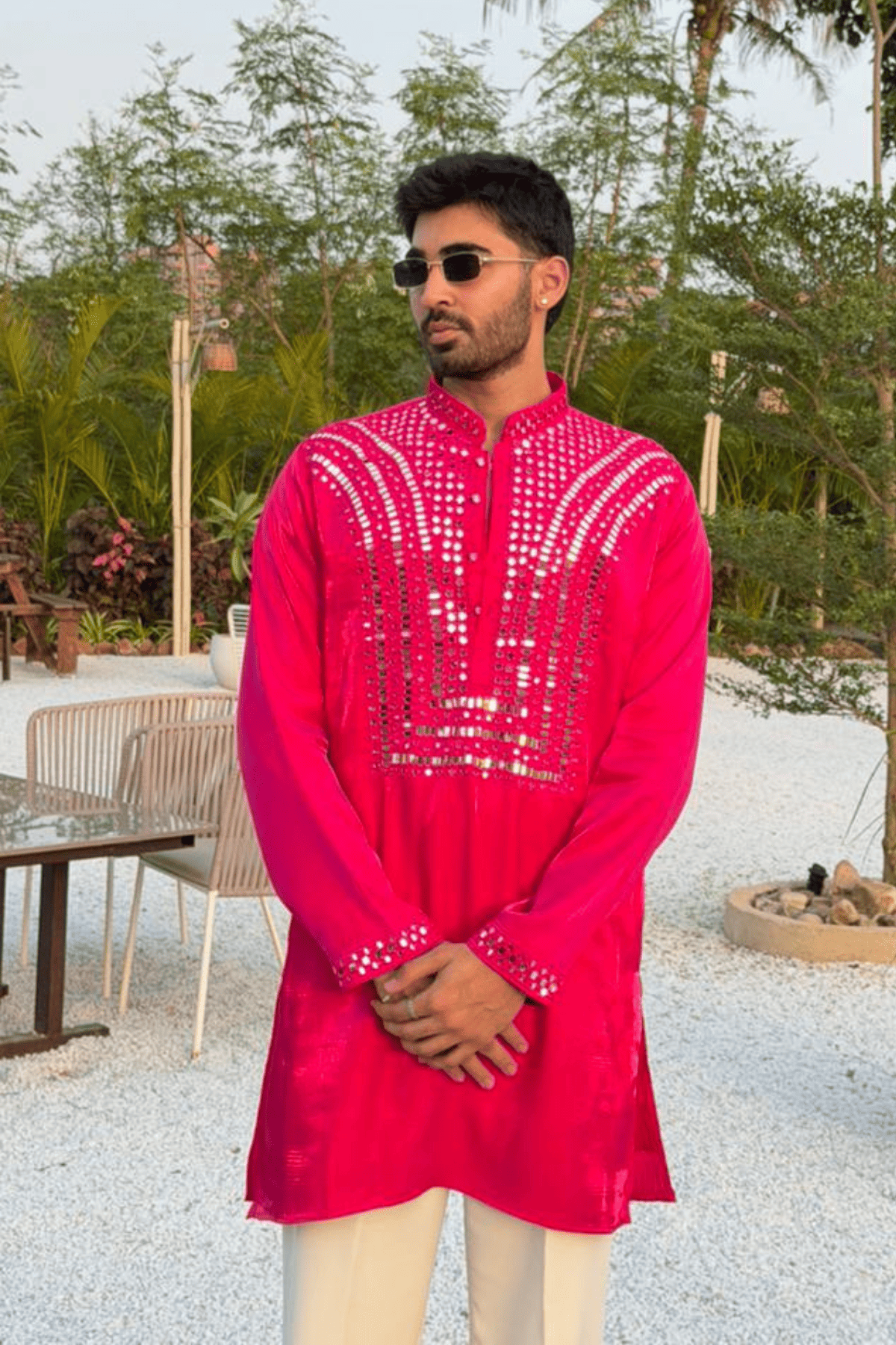 1 Rani Pink Kurta With Intricate Mirror Work (Luxury Korean Pants) F2-1084