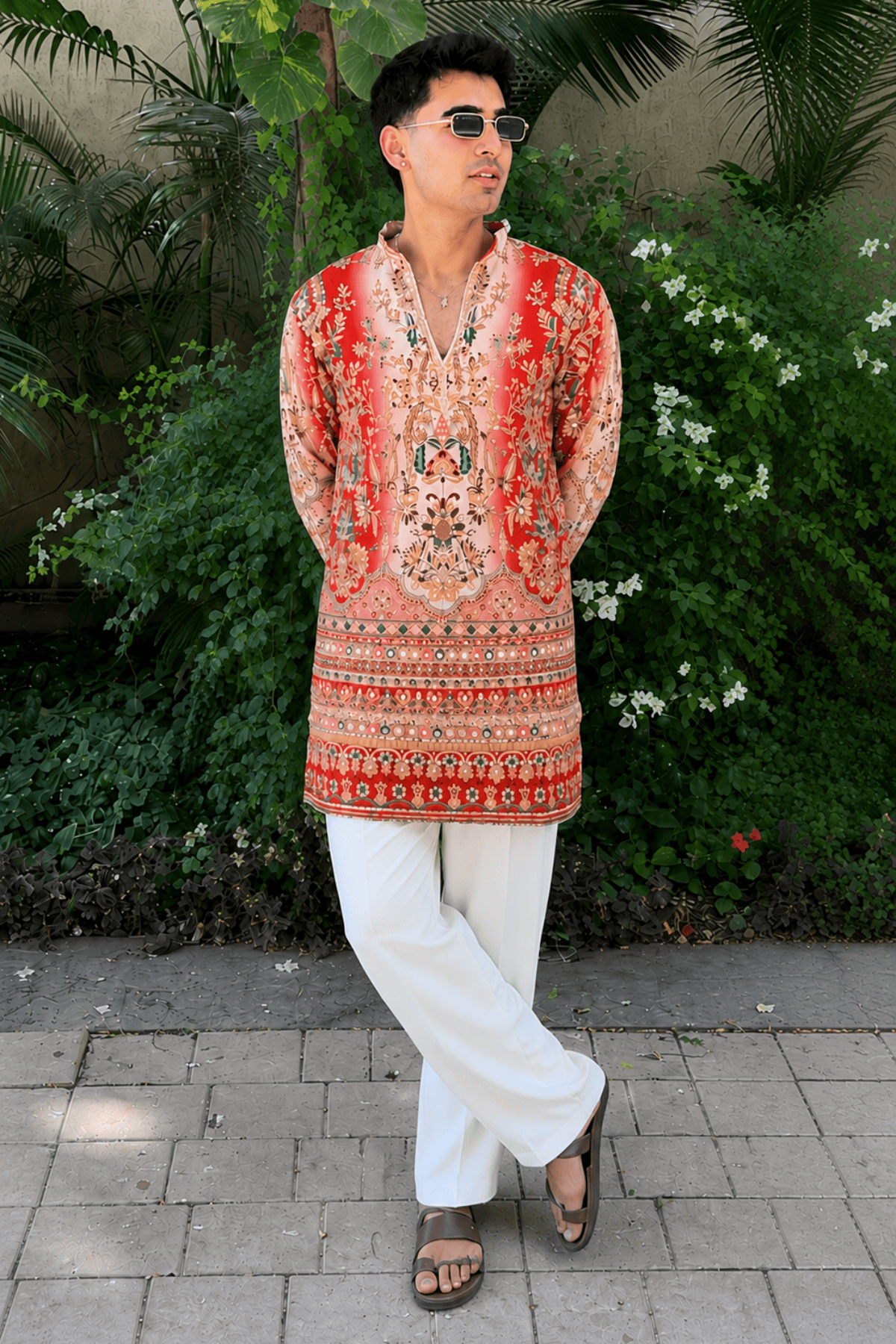 1 Royal Crimson Heritage Embroidered Kurta Set For Men (Luxury Korean Pants) F2-1090