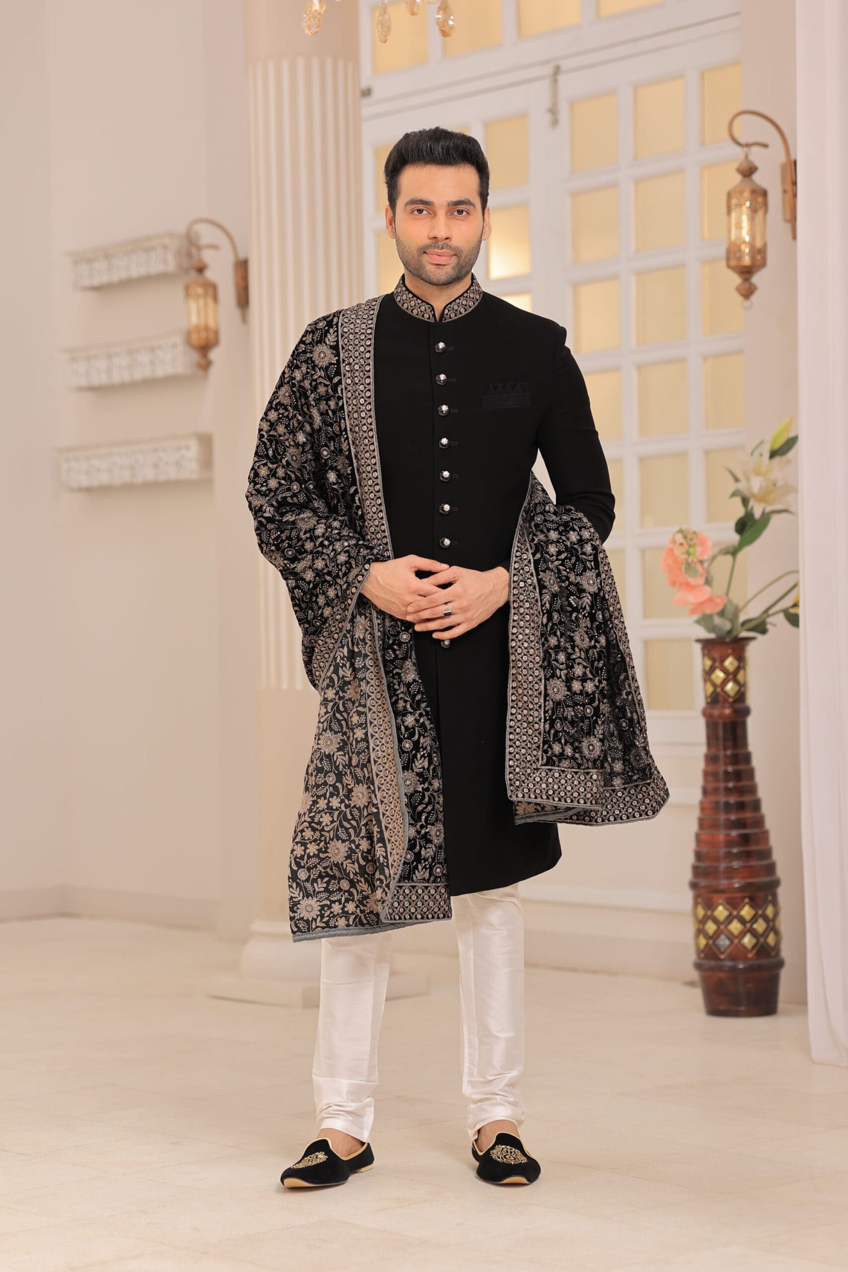 2 Black Imported Japanese Indo Western For Men with Shawl