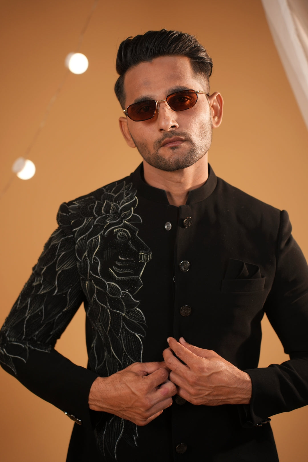 2 Black silver painted bandhgala with embellished full sleeve jacket