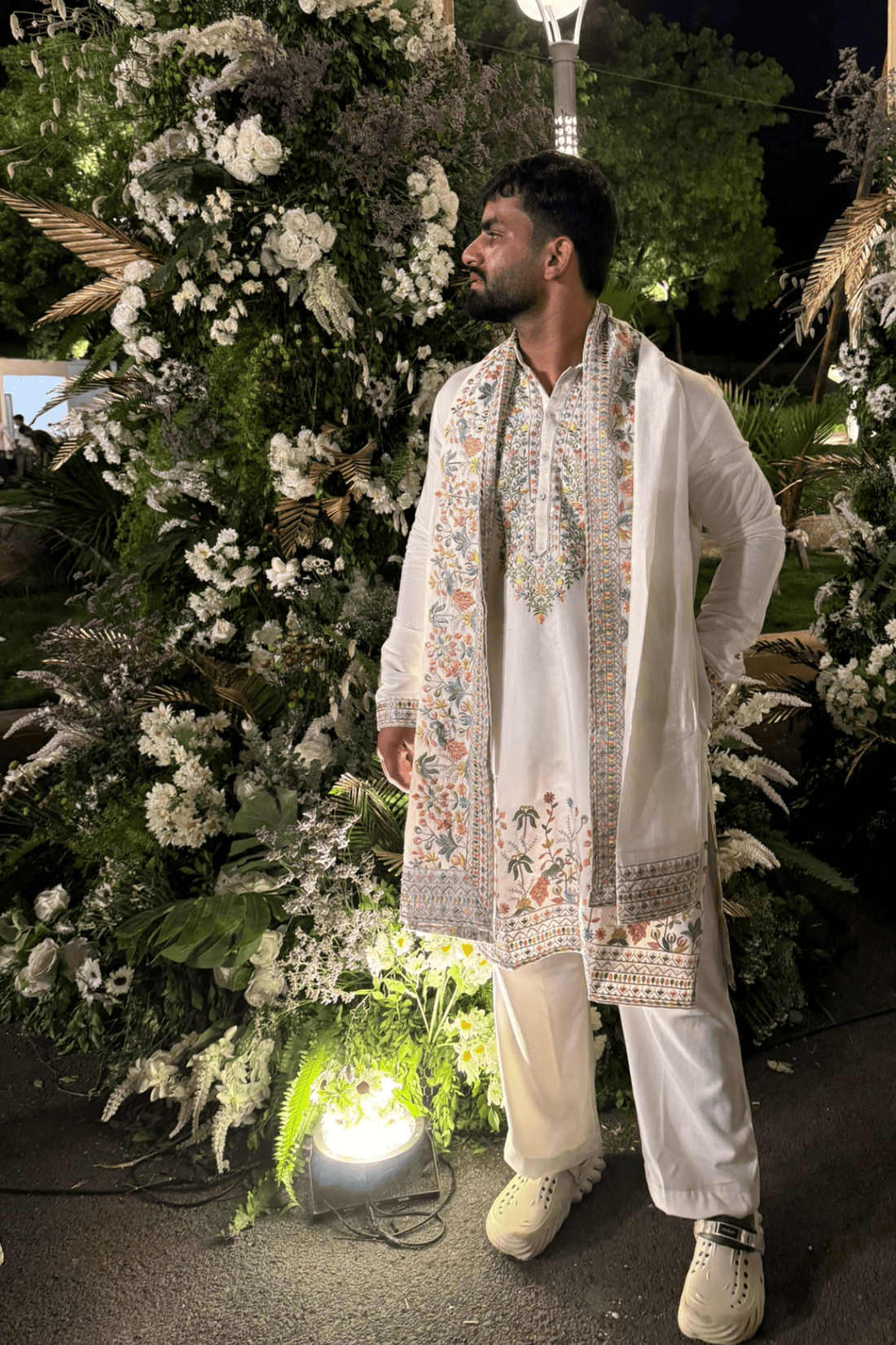 1 Ivory Multi-Thread Embroidered Kurta Pyjama For Men (Luxury Korean Pants) F2-1014