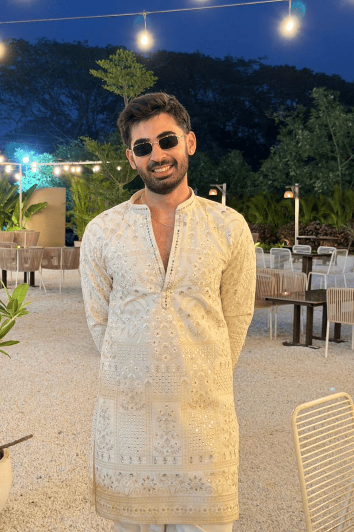 2 Ivory Sequins Embroidered Kurta Set For Men (Luxury Korean Pants) F2-1082 