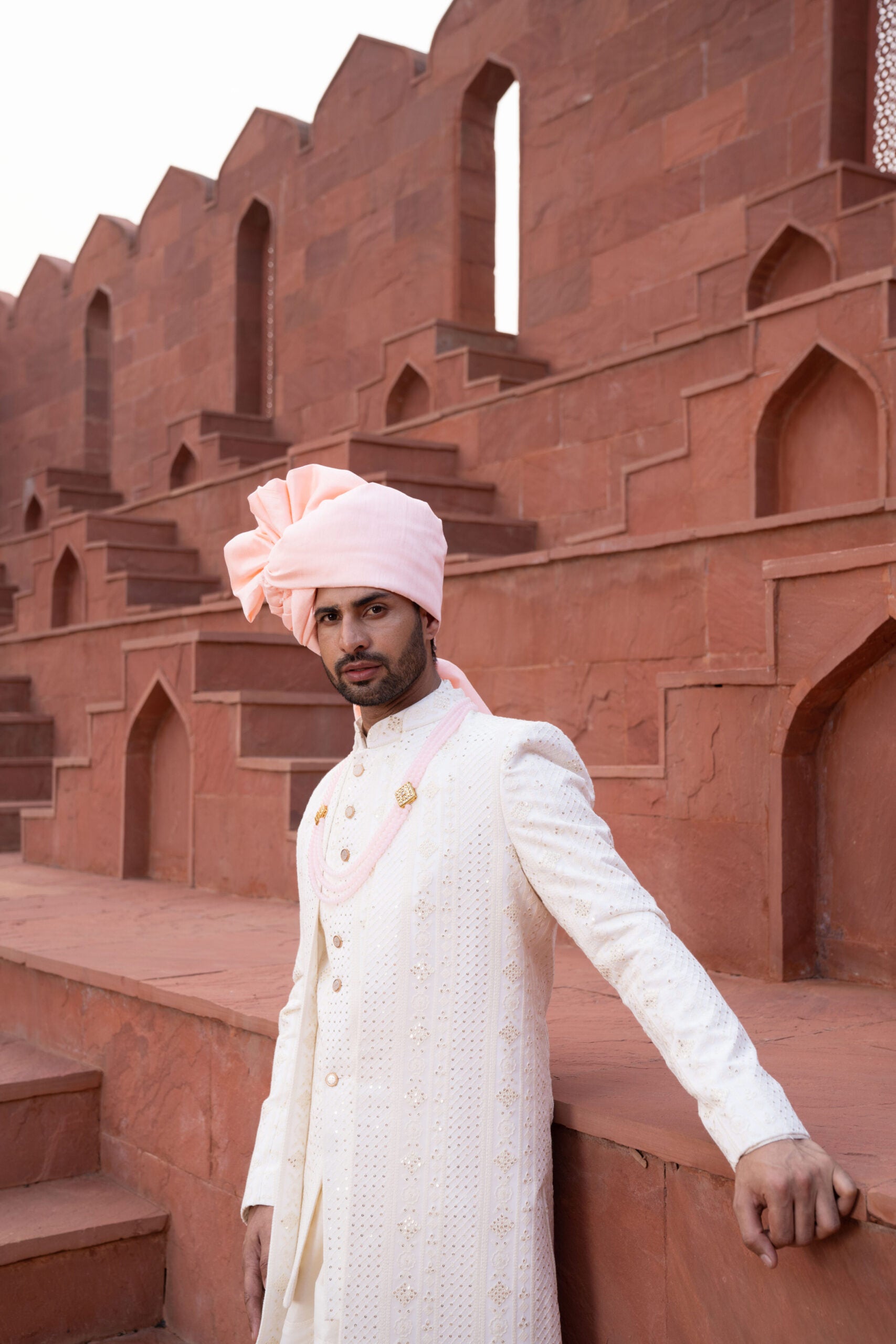 2 Off White Lakhnavi Embroidered Sherwani with Thread work