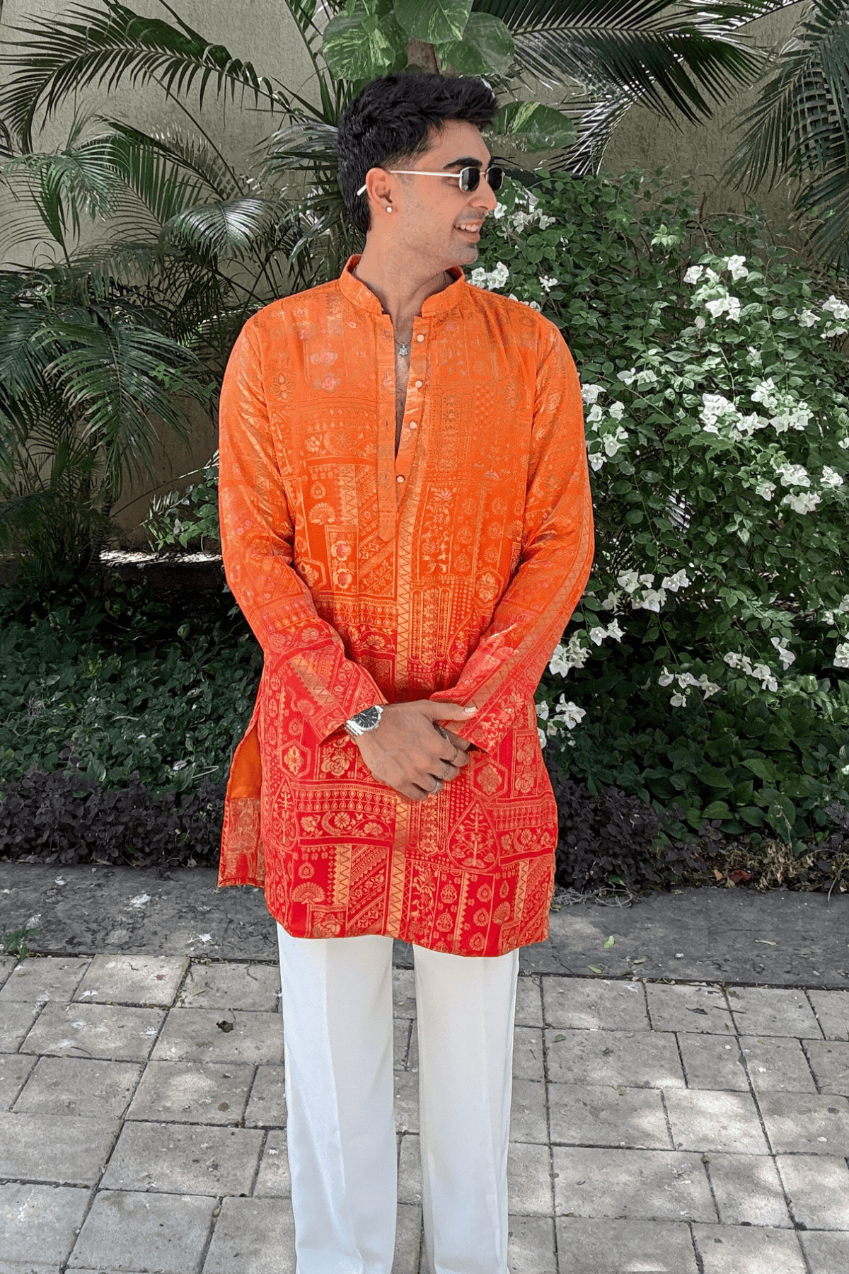 2 Orange Ombre Banarasi Silk Kurta Pyjama For Men (Luxury Korean Pants) F2-1086