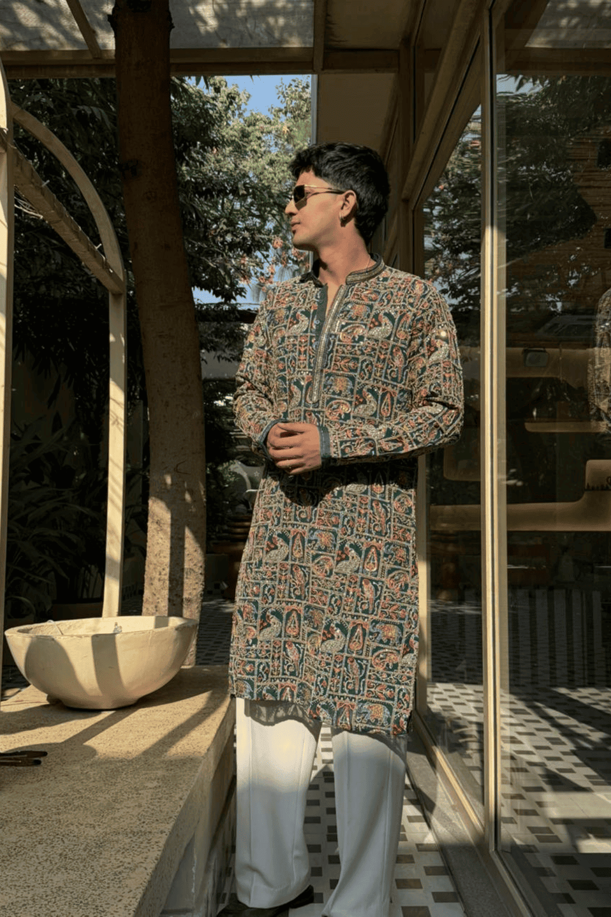 2 Peacock Artistry Kurta Pyjama For Men (Luxury Korean Pants) F2-1029