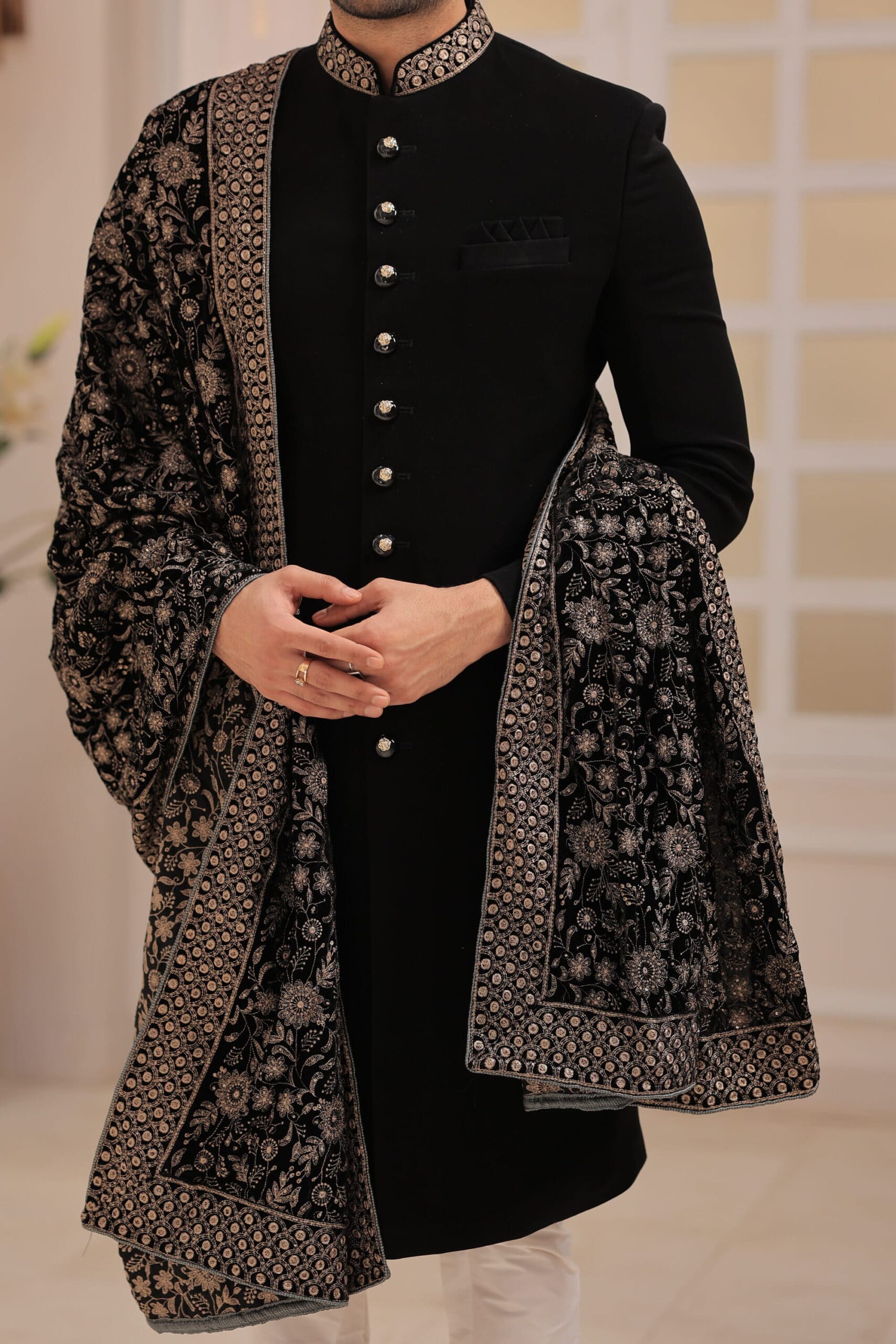 3 Black Imported Japanese Indo Western For Men with Shawl