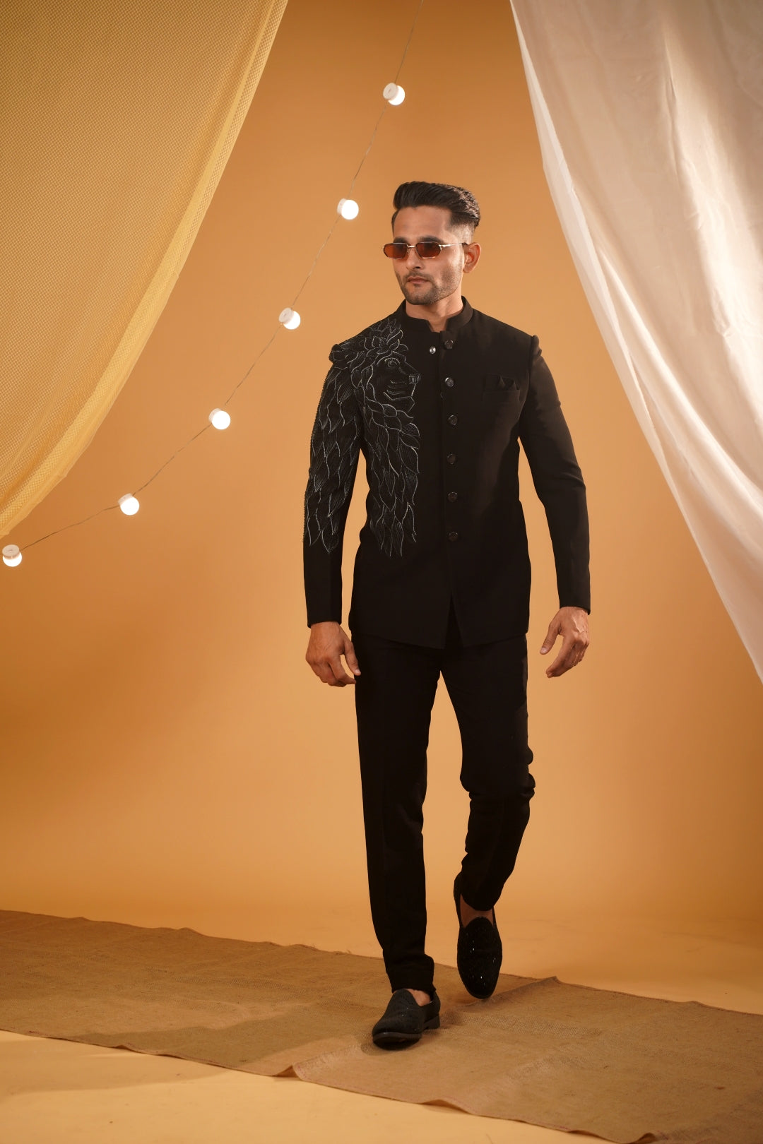 3 Black silver painted bandhgala with embellished full sleeve jacket
