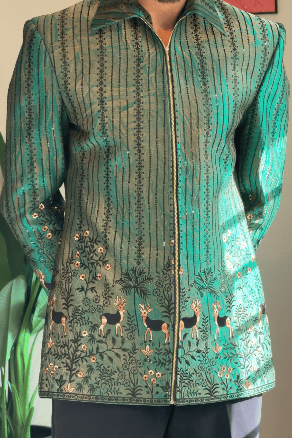 3 Emerald Forest Heritage Jodhpuri Set with Wildlife Motif (JP-6598)