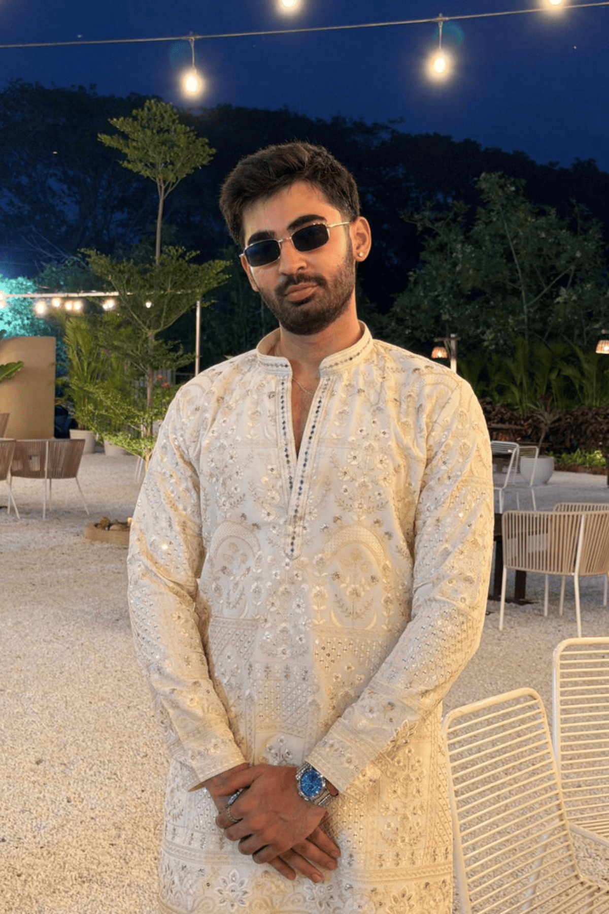 3 Ivory Sequins Embroidered Kurta Set For Men (Luxury Korean Pants) F2-1082 