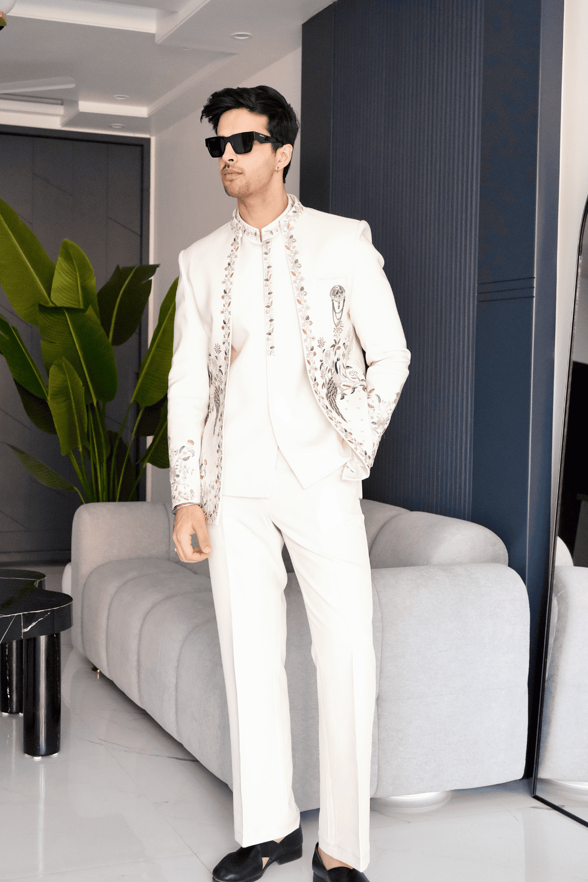3 Off-White Embroidered Open Jacket Jodhpuri Set