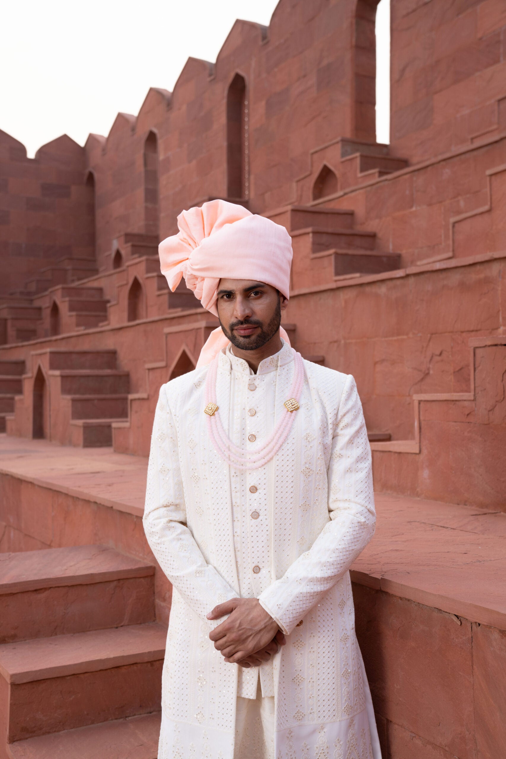 3 Off White Lakhnavi Embroidered Sherwani with Thread work