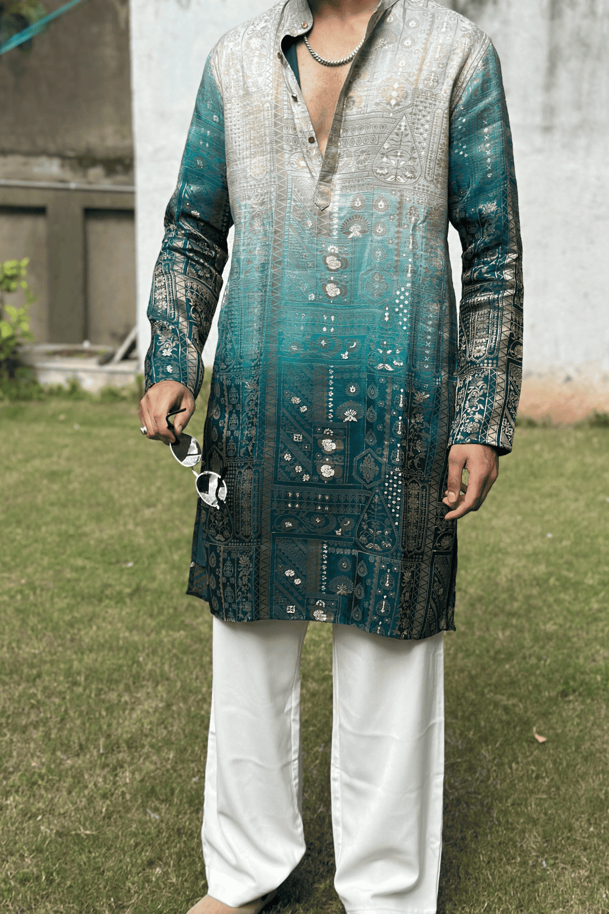 3 Ombre Banarasi Silk Kurta Pyjama For Men (Luxury Korean Pants) F2-1017