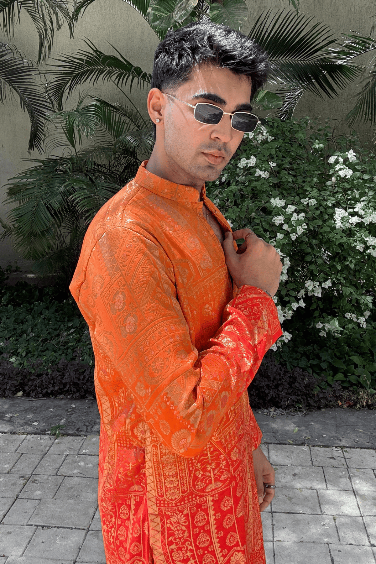 3 Orange Ombre Banarasi Silk Kurta Pyjama For Men (Luxury Korean Pants) F2-1086