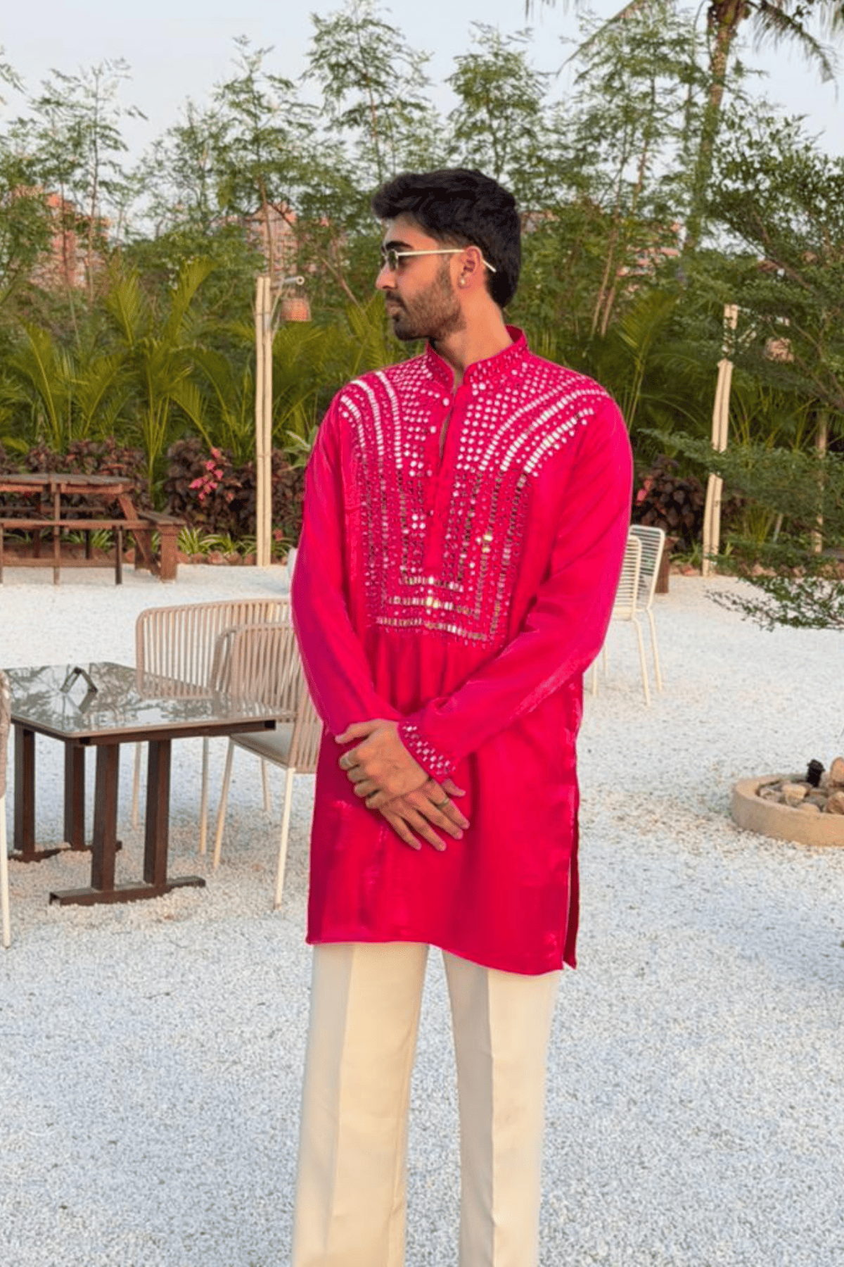 3 Rani Pink Kurta With Intricate Mirror Work (Luxury Korean Pants) F2-1084