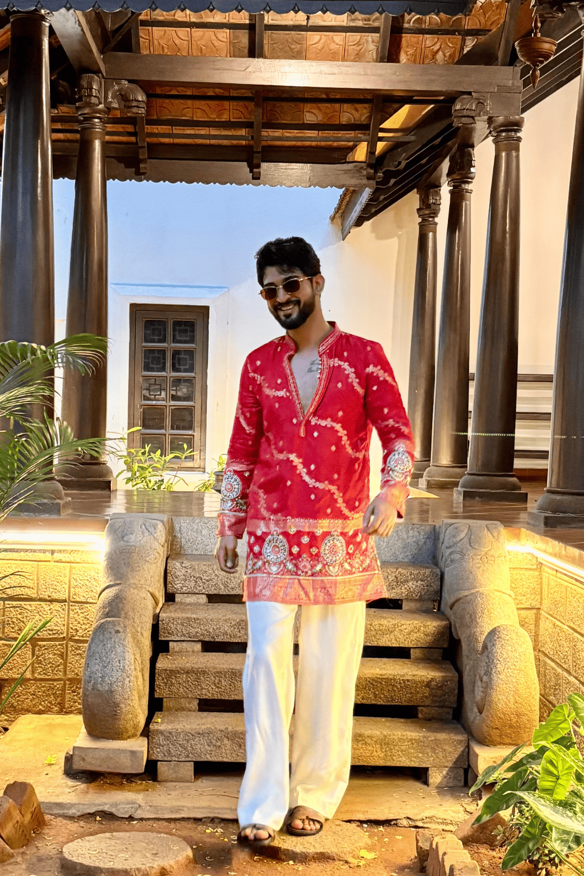 3 Red Embroidered Kurta Pyjama For Men With Border Work (Luxury Korean Pants) F2-1104