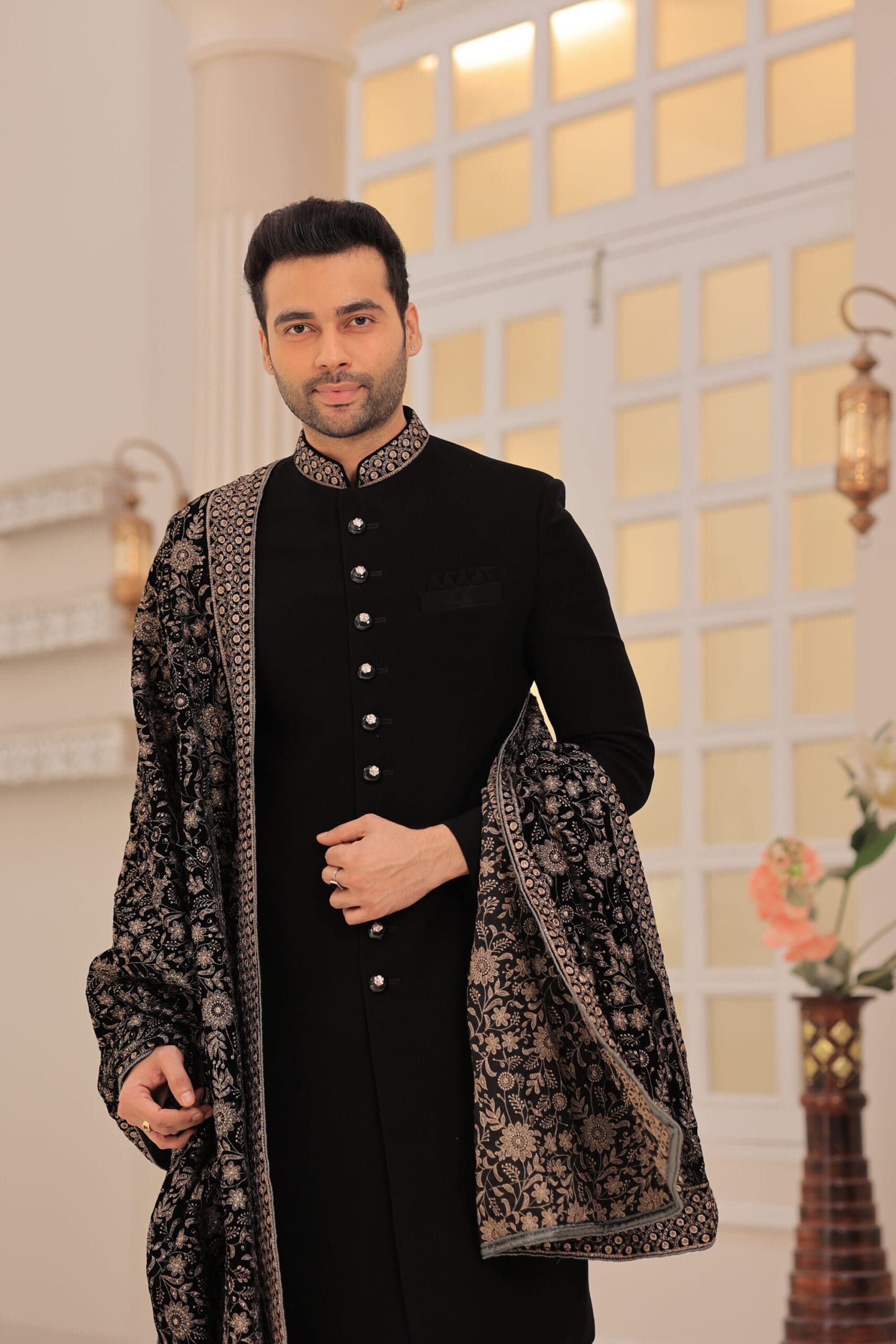 4 Black Imported Japanese Indo Western For Men with Shawl