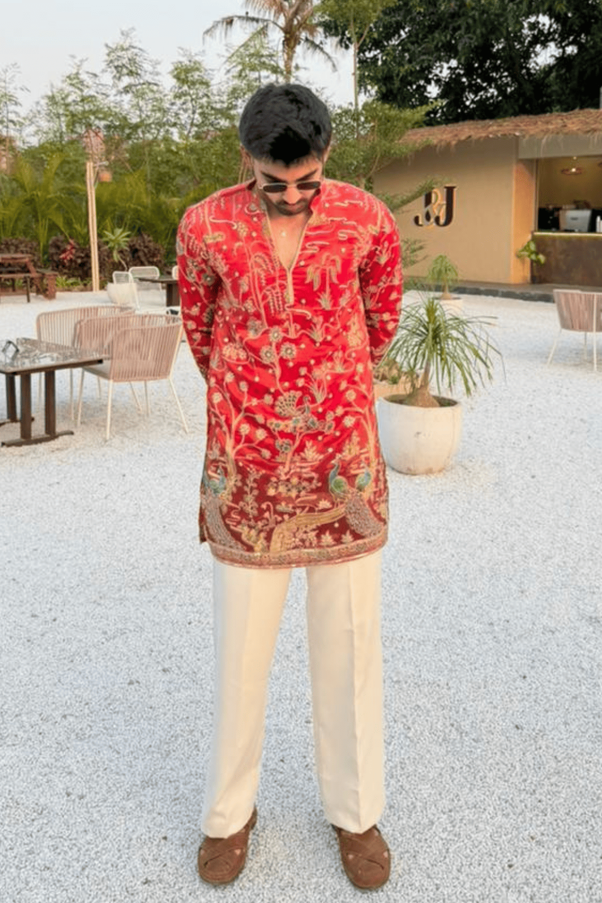 4 Cherry Red Short Kurta Pyjama For Men (Luxury Korean Pants) F2-1085
