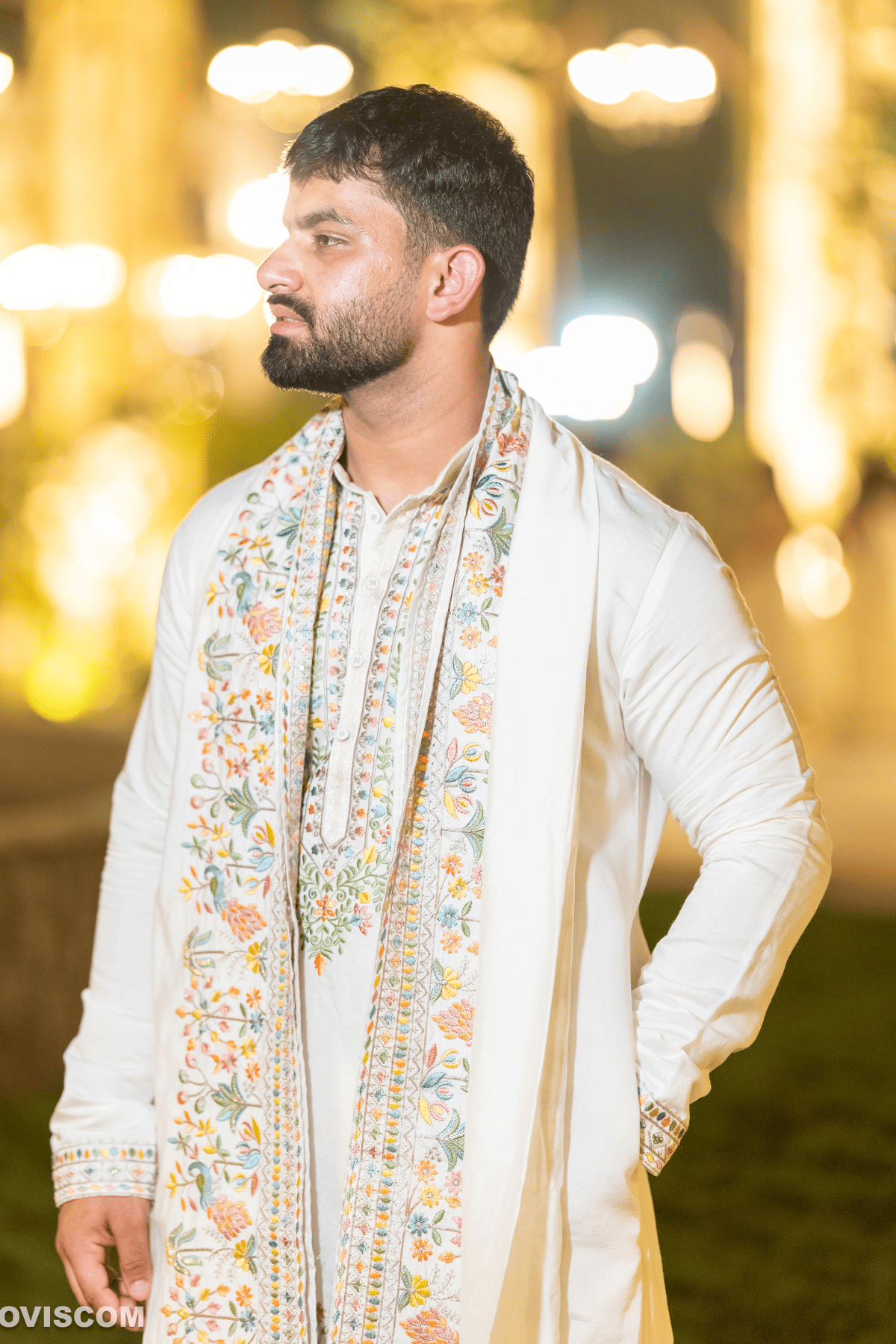 4 Ivory Multi-Thread Embroidered Kurta Pyjama For Men (Luxury Korean Pants) F2-1014