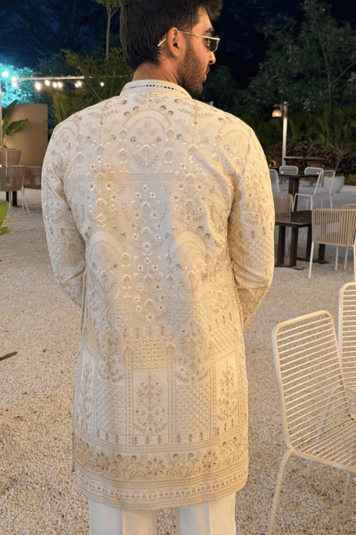 4 Ivory Sequins Embroidered Kurta Set For Men (Luxury Korean Pants) F2-1082 