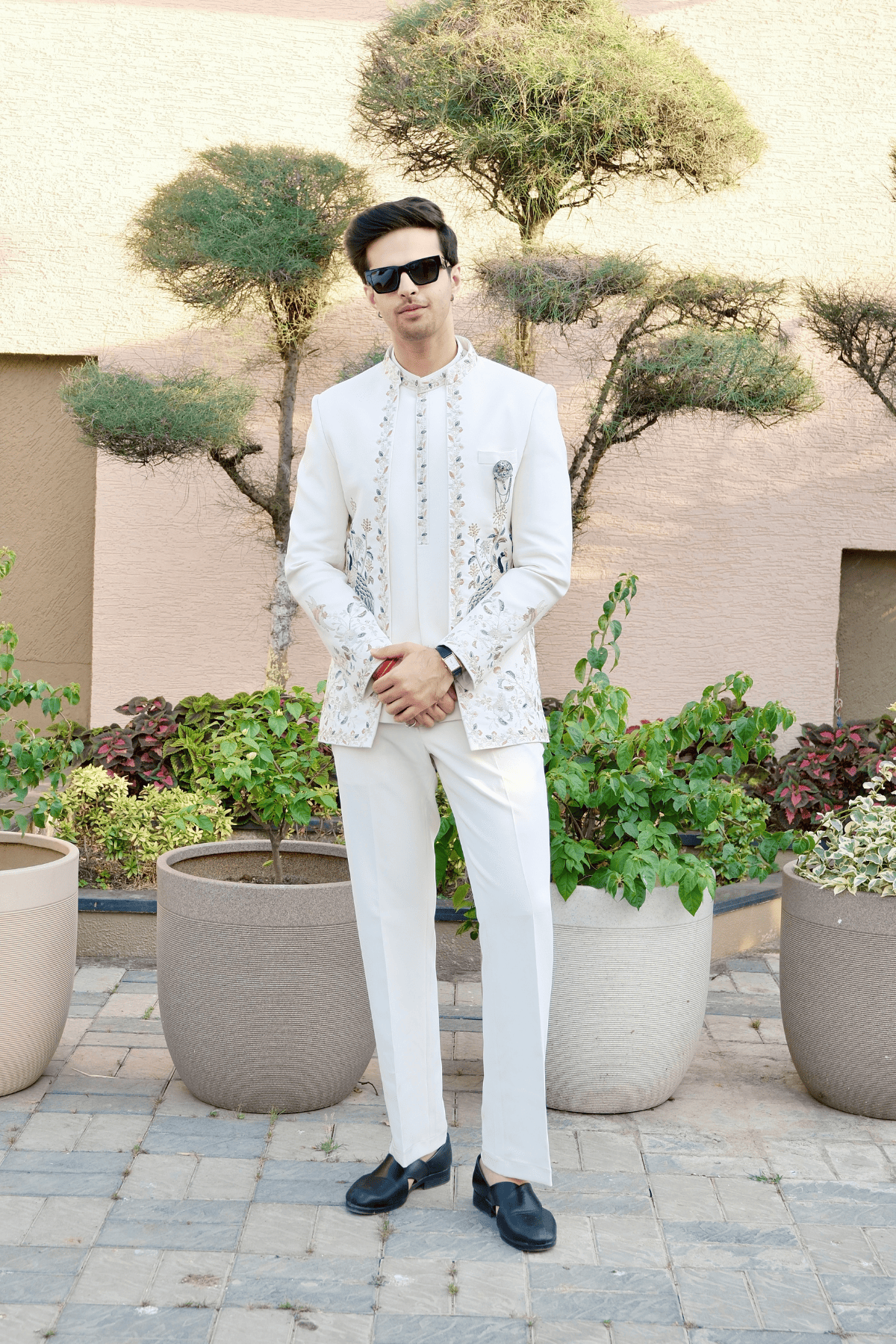 4 Off-White Embroidered Open Jacket Jodhpuri Set