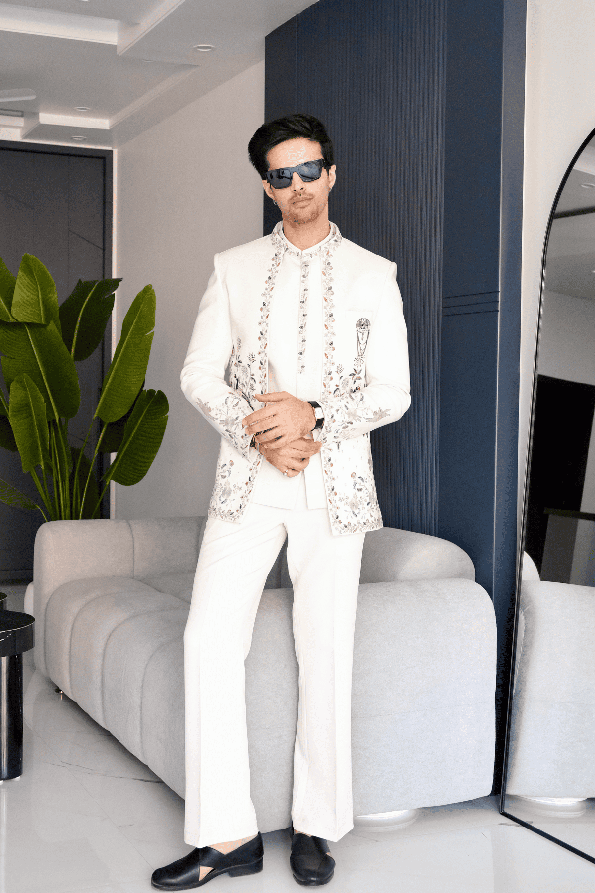5 Off-White Embroidered Open Jacket Jodhpuri Set