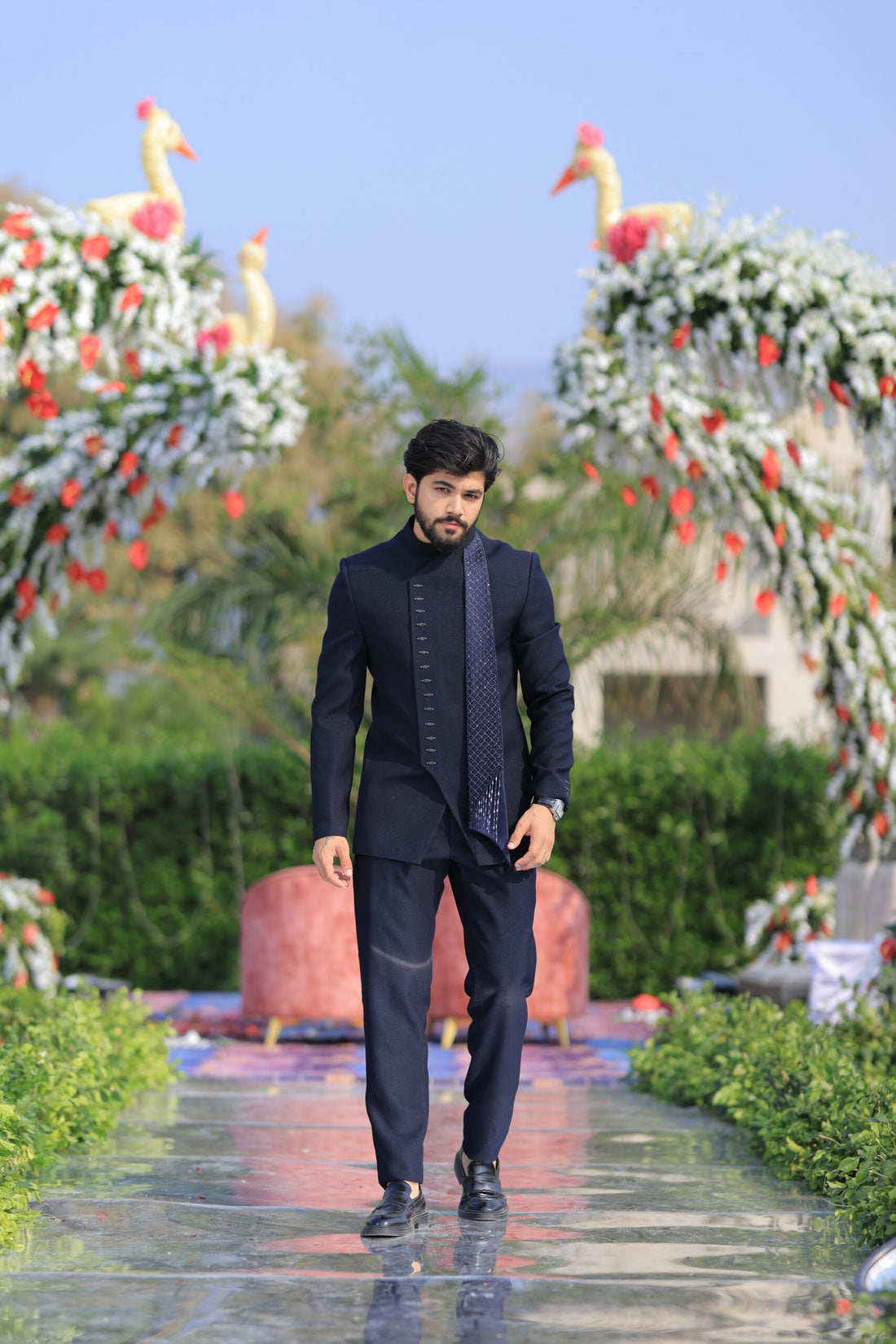 Navy Blue Sequins Embroidered Jodhpuri Suit