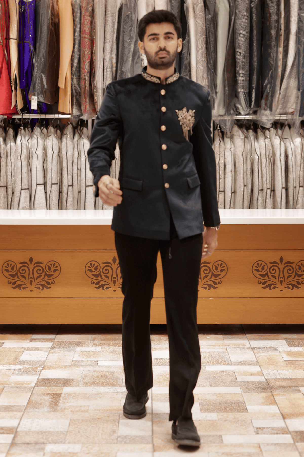 Black Regal Embroidered Bandhgala Jodhpuri Set For Men
