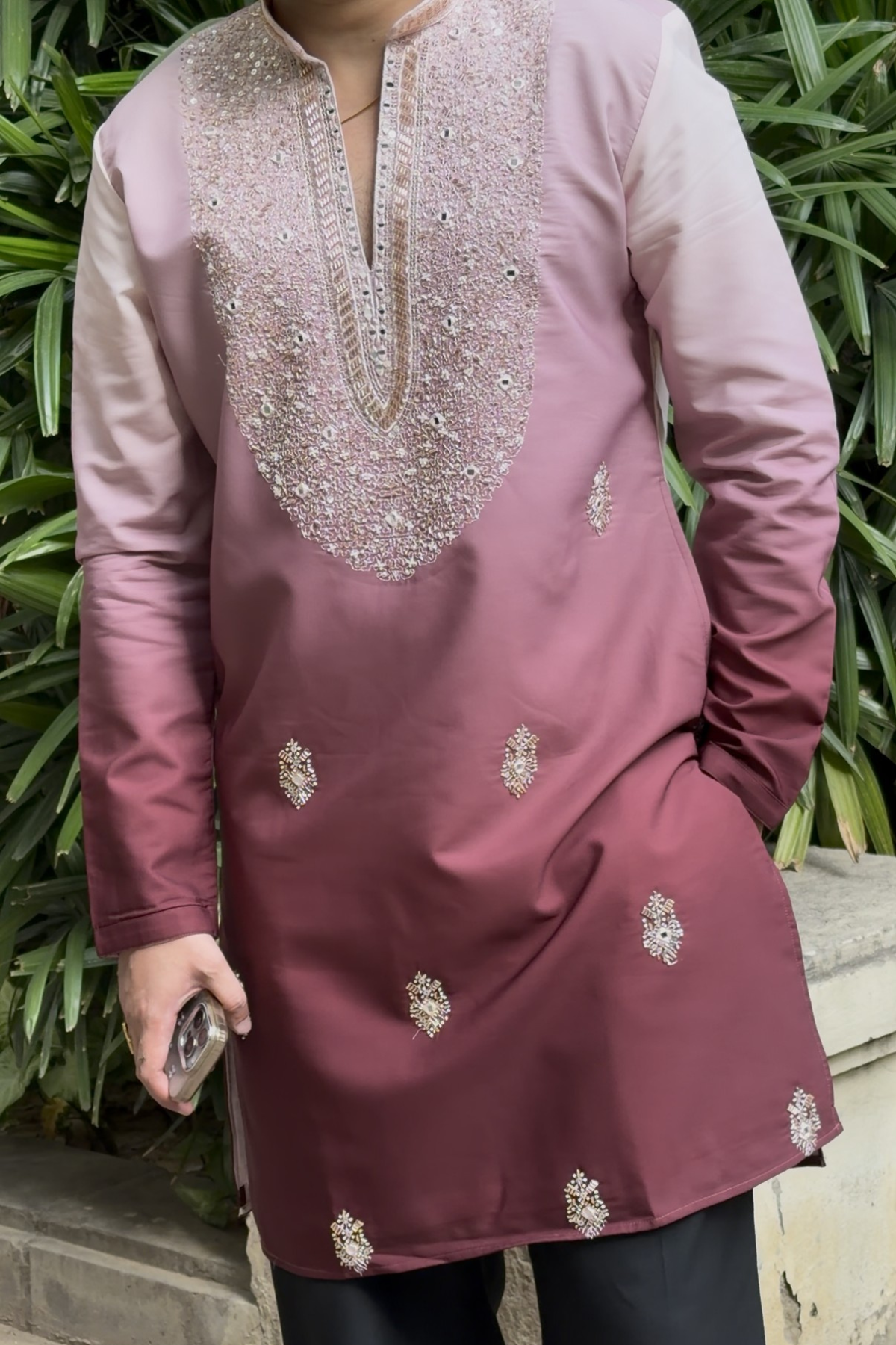 Blush Pink Ombre Kurta Pyjama For Men (Luxury Korean Pants)
