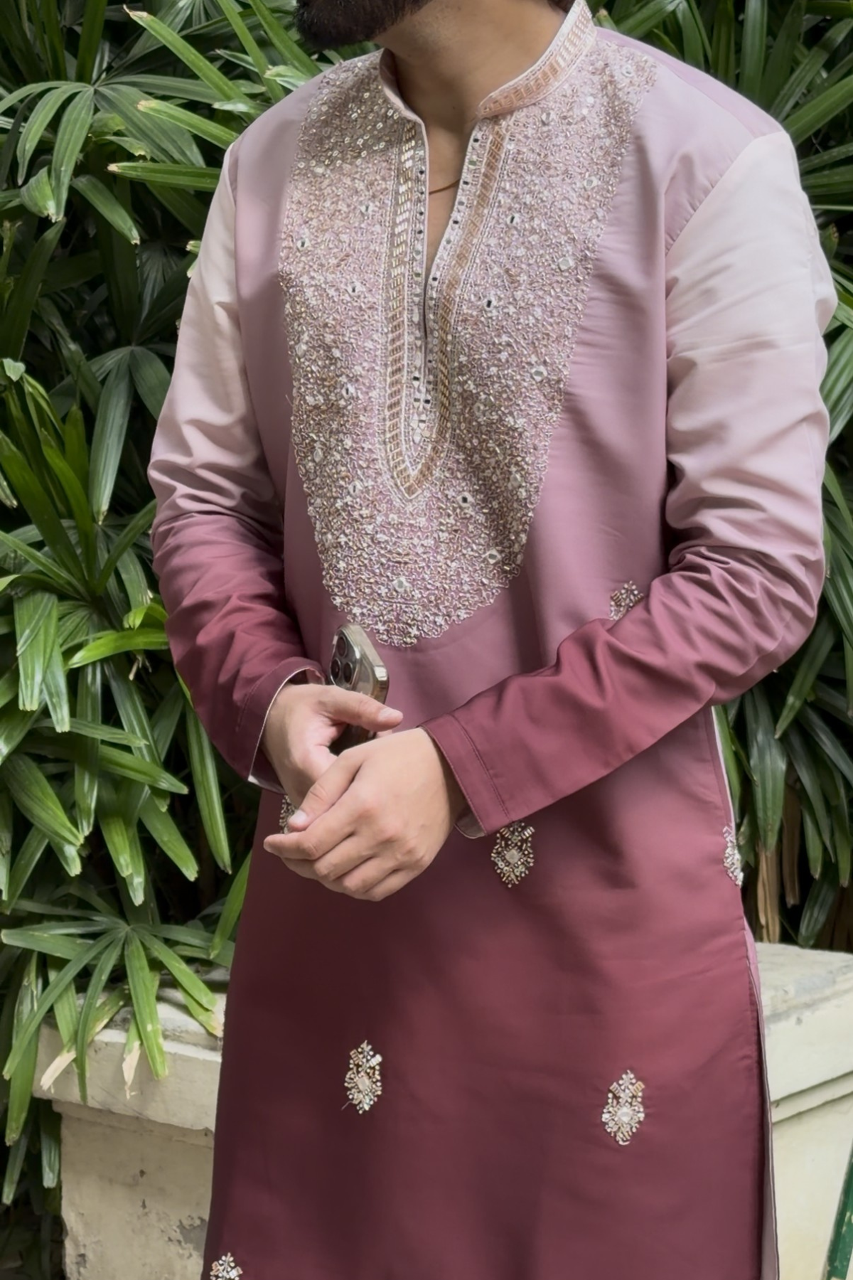 Blush Pink Ombre Kurta Pyjama For Men (Luxury Korean Pants)