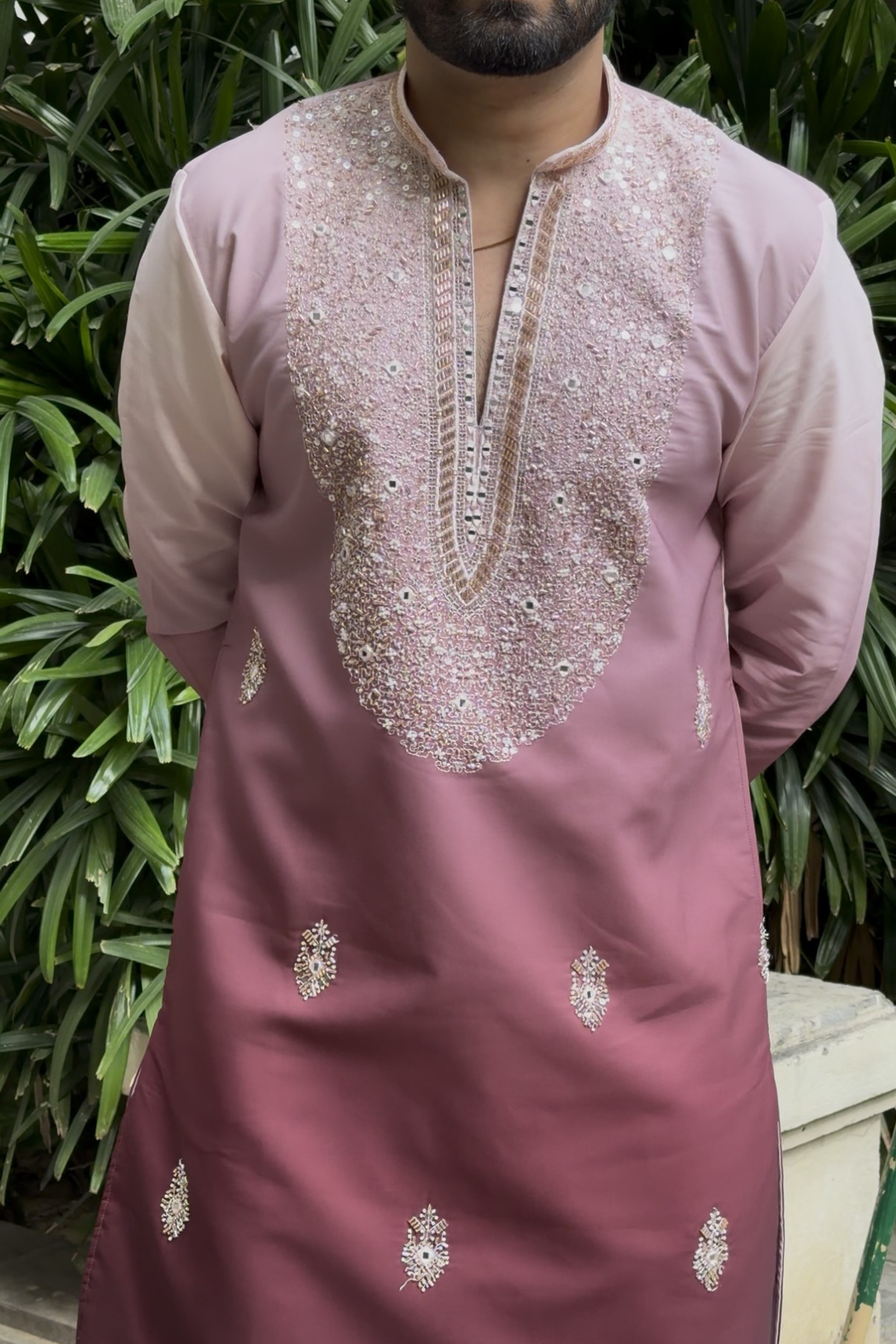 Blush Pink Ombre Kurta Pyjama For Men (Luxury Korean Pants)
