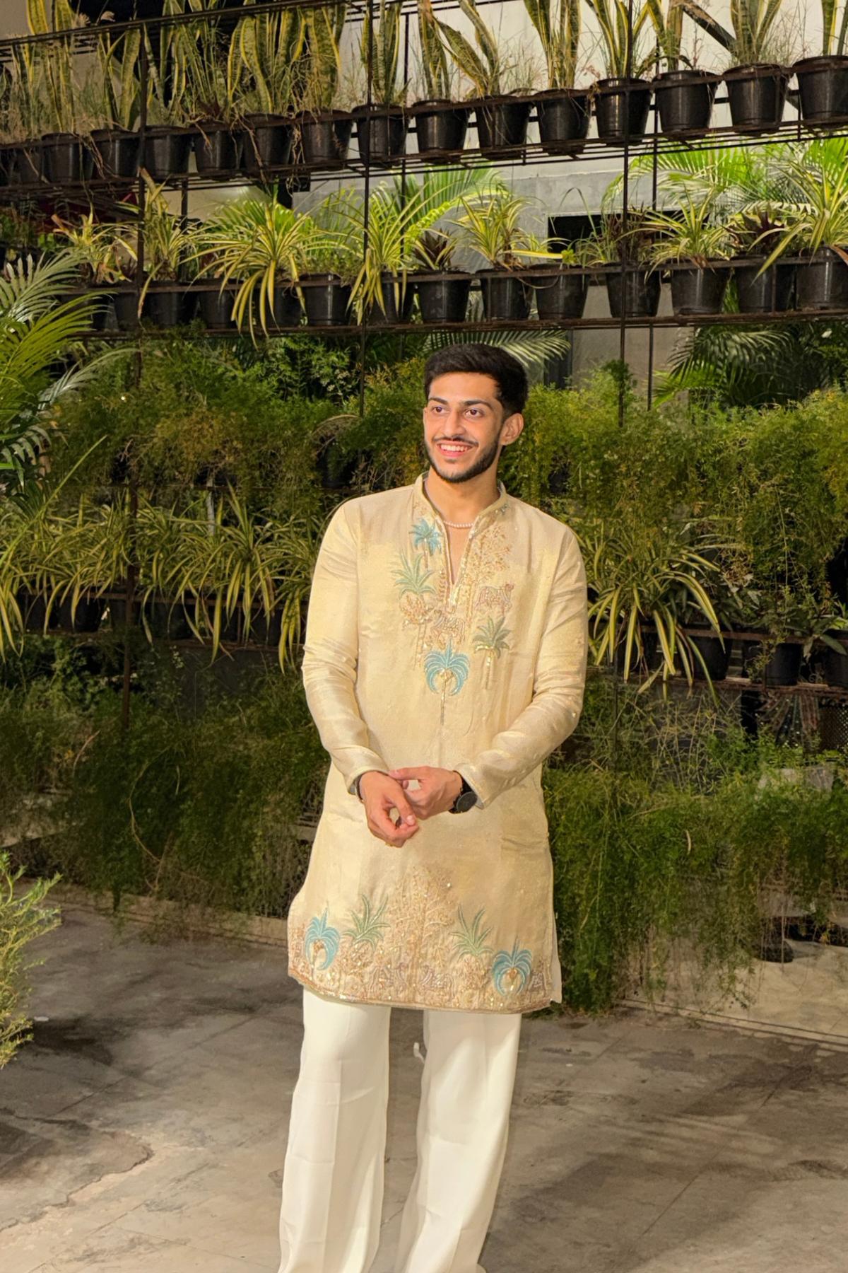 Champagne Beige Embroidered Kurta Pyjama For Men (Luxury Korean Pants) F2-1113 3