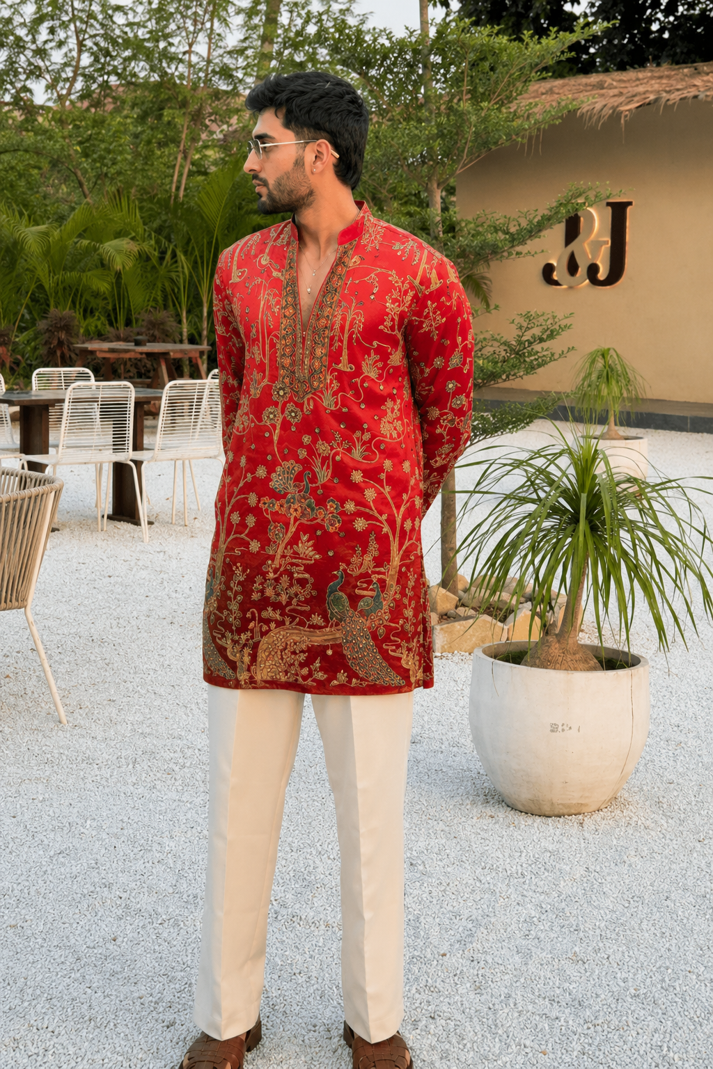 Cherry Red Short Kurta Pyjama For Men (Luxury Korean Pants)