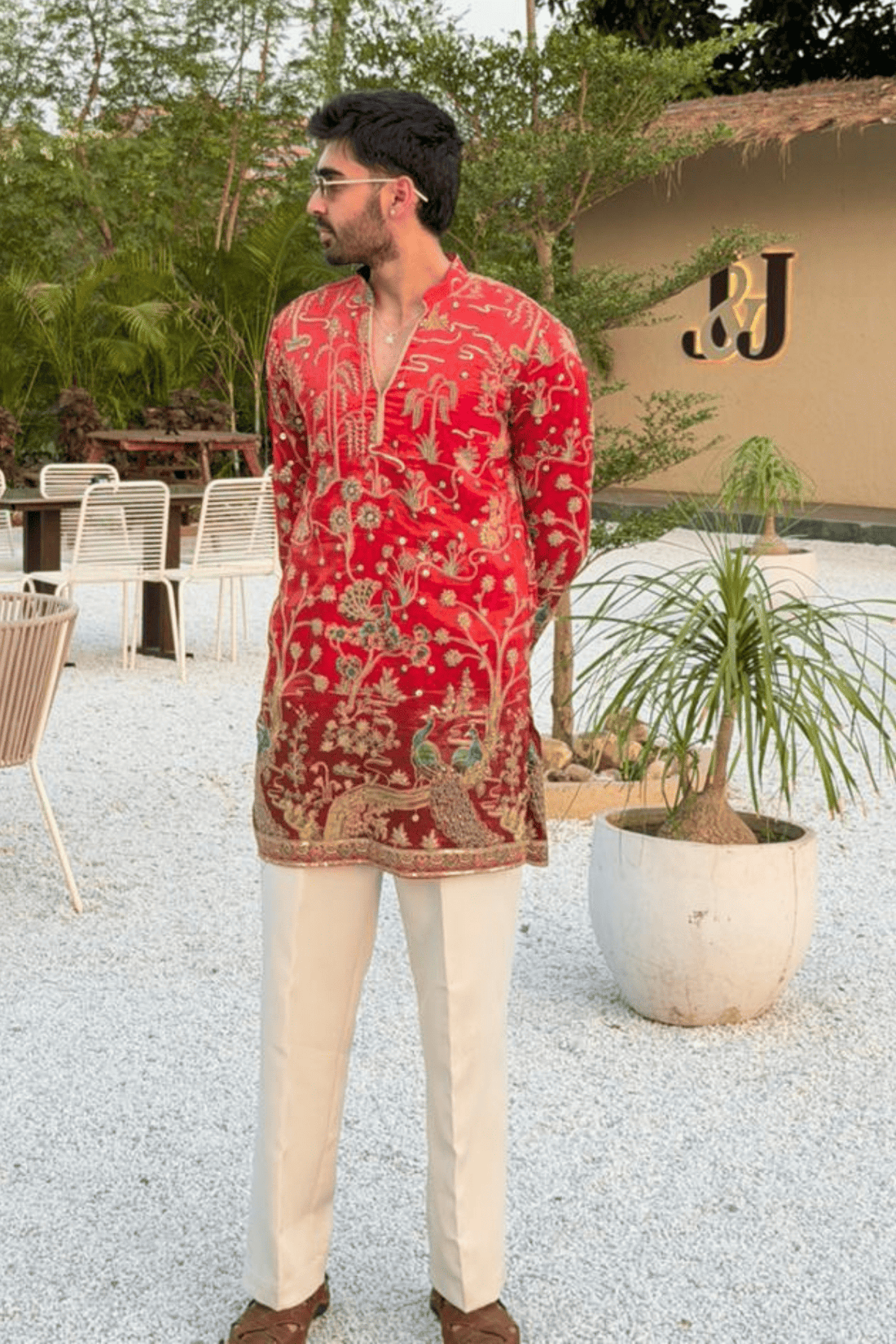 Cherry Red Short Kurta Pyjama For Men (Luxury Korean Pants) F2-1085
