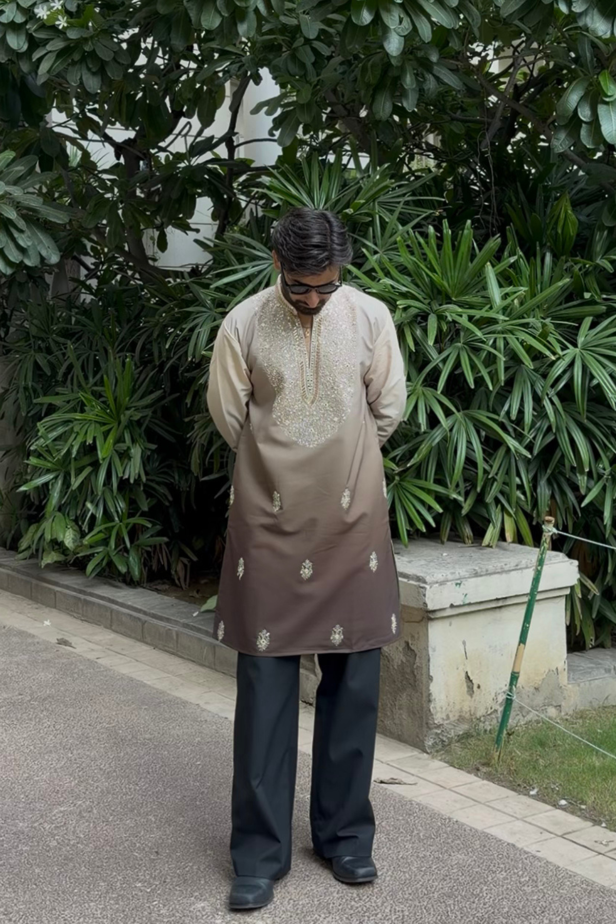 Dusty Olive Ombre Kurta Pyjama For Men (Luxury Korean Pants)