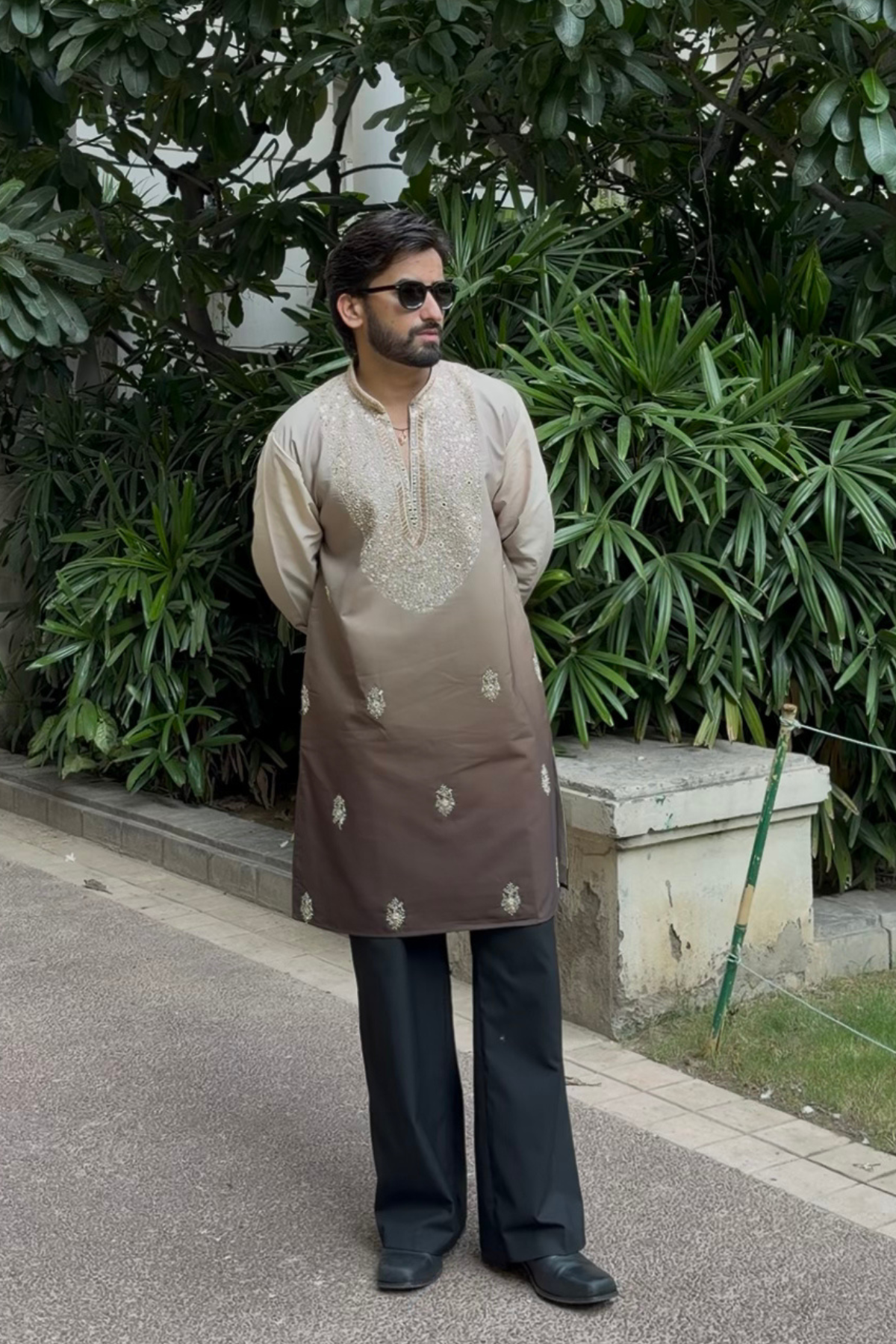 Dusty Olive Ombre Kurta Pyjama For Men (Luxury Korean Pants)