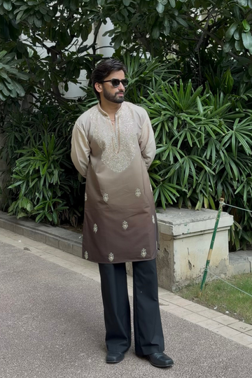 Dusty Olive Ombre Kurta Pyjama For Men (Luxury Korean Pants)