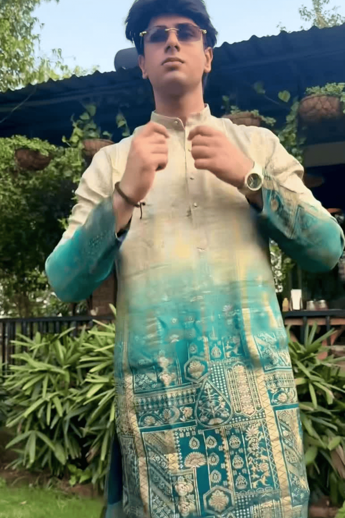 Ombre Banarasi Silk Kurta Pyjama For Men (Luxury Korean Pants)